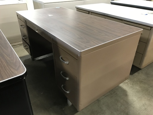 30x60 Dbl Ped Metal Desk Tan Base Walnut Top