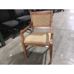 Maple chair w/ gold patterned seat cushions w/ arms