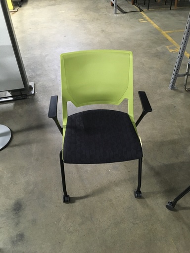 Haworth Black Seat Green Stack Chair On Wheels