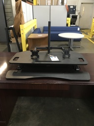 Black 36" Vivo Sit Stand Computer Riser With Dual Monitor Arms