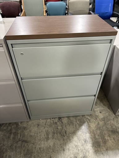 30" 3 Drawer Lateral - Silver w/Walnut Top