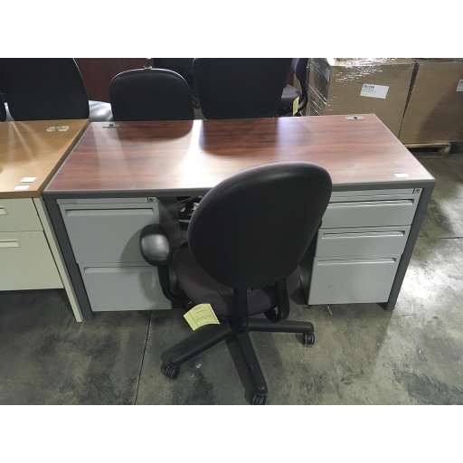 30 x 60 grey desk bottom w/ mahogany top w/ dbl ped
